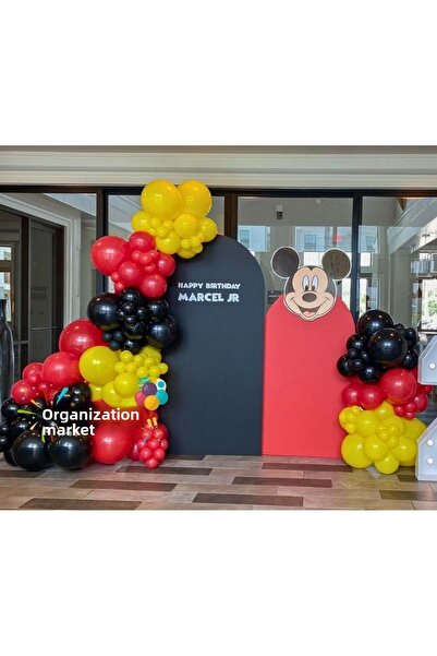 Organizasyon Pazarı مجموعة من 100 سلسلة بالونات باللون الأحمر والأصفر والأسود