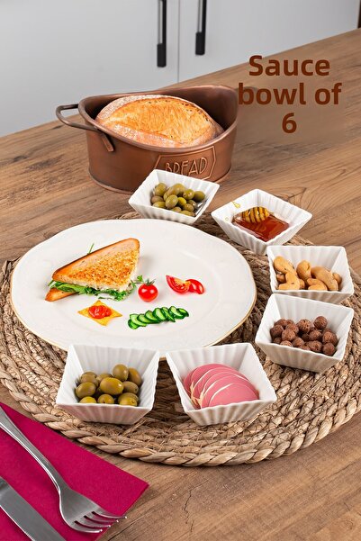 Porsima 5690 Bone Porcelain 6-Piece Mini Presentation Bowl Breakfast Sugar Bowl Jam Bowl Sauce Bowl Snack Bowl Set 7X7X3Cm