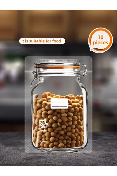 PALPAK حقيبة تخزين بمظهر مرطبان مع غطاء مشبك 15 × 22 سم - 10 قطع / 700 مل