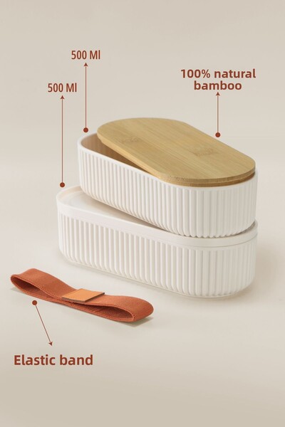 İronika Bamboo Lid 500ml Lunch Box 2Tiers Food Coaching Orange