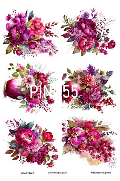 LİNEART ديكوباج نحاسي منقوش بالزهور الوردية - PINK55، 30*42 سم