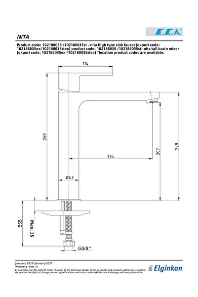 Eca Nita High Type Sink Faucet 102188035