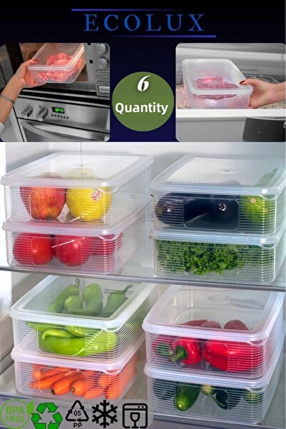 Ecolux 6 Pieces Vacuum 100% Leakproof Food Storage Container Set 3.5 Lt - Transparent - Freezer and Microwave