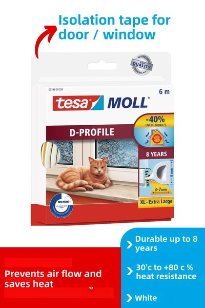 Tesa Tesamoll D-Profil Kapı Pencere İzolasyon Bandı, 6mx9mmx7mm, Beyaz