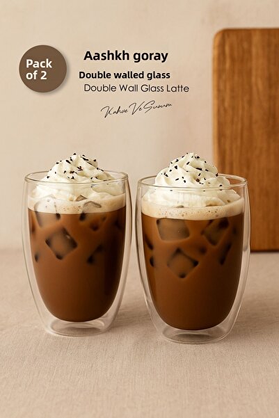 Anadolu Saray 2 Pcs Double Wall 300ml Glass Cup | Double Wall Glass Latte Glass