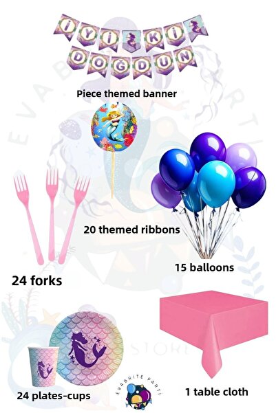 Evabrite Σετ με θέμα Γοργόνα για 24 άτομα Dublebk - Προμήθειες για πάρτι γενε...