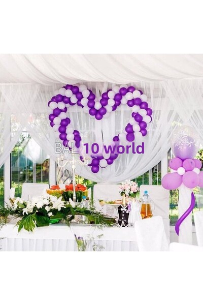 BEST PARTİ DOĞUM GÜNÜ PARTİ SÜSLERİ Purple-white Balloon Set 50 Pieces + 5 Mt...