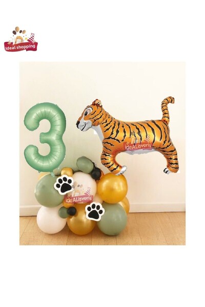 Bkmc Σετ στολίδι για πάρτι γενεθλίων 3 ετών Green Foil Big Tiger Balloon - Sa...