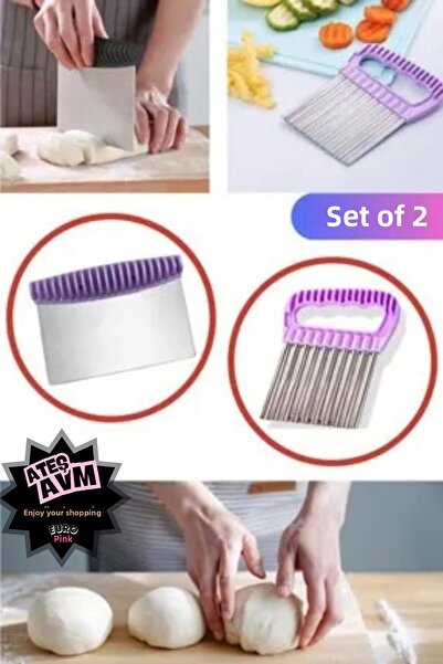 Euro Pink مجموعة من قطعتين من قطاعة العجين الفولاذية وقطاعة الخضار