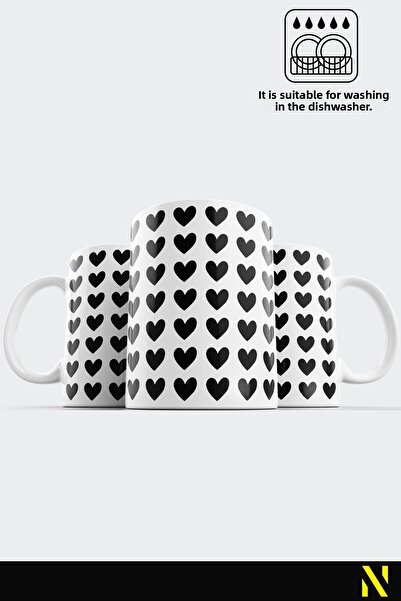 nilizma Black Heart Patterned Colorful Mug – 330 ml Mug | Stylish and Durable Design