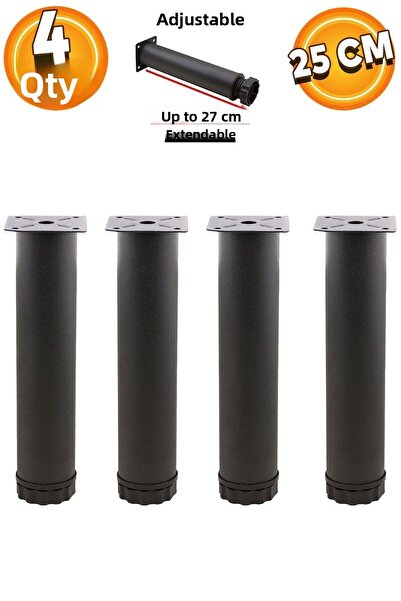 Badem10 Mobilier reglabil Canapea Baza Fotoliu Suport metalic Picior 25 Cm Picioare negre (4 buc.)