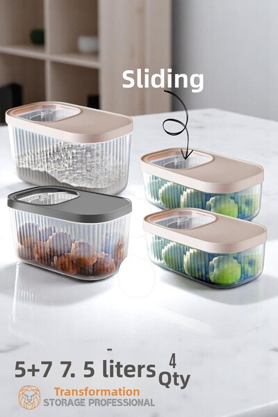 Transformacion Food and Vegetable Box Sliding Lid Storage Container 5 and 7.5 Liters 4 Pieces 721714