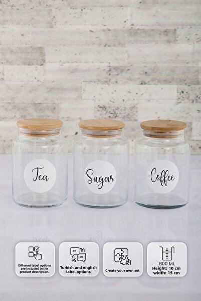 ANJEAHOME Lixa 3-Piece 800 Ml Glass Storage Container Bamboo Lid (Different Label Options)