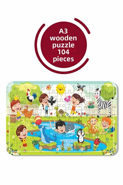 Baskı Atölyesi أحجية خشبية مكونة من 104 قطعة من حيوانات لطيفة وعطلة مقاس A3