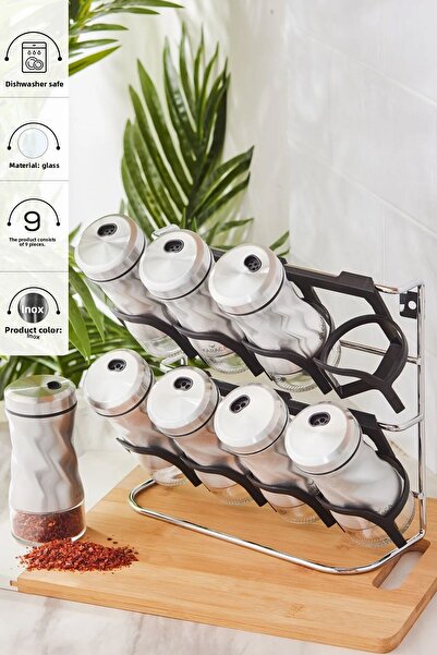 Karaca Tottori Inox 9 Piece Glass Spice Set