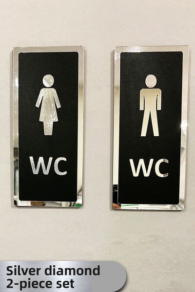 Dekokonsept Wc Men and Women Set Directional Sign Silver Diamond Series