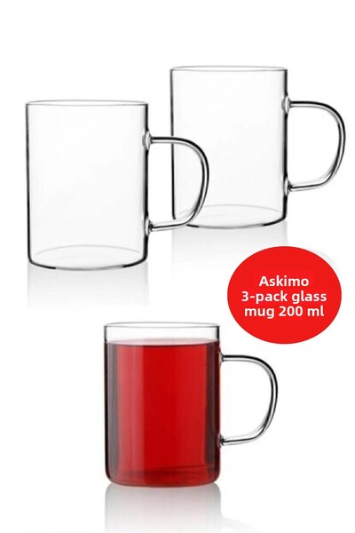 Askımo Borosilicate Glass Mug with Handle 200 ml 3 Pieces Borosilicate Heat R...