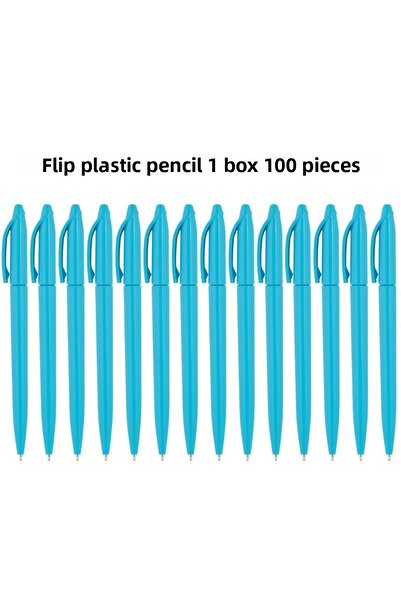 KALE PROMOSYON قلم حبر جاف بلاستيكي 100 قطعة قلم حبر جاف يكتب اللون الأزرق