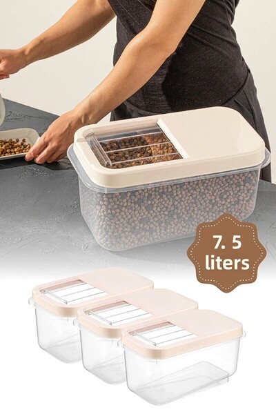 Şahane Pazar 3 Pieces 7.5 Liter Multibox Storage Container Box Sliding Lid - Beige Fma007658