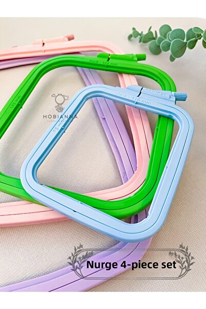 Hobianna طقم بكرة مربعة ملونة من نورج مكون من 4 قطع - غرز متقاطعة، تطريز