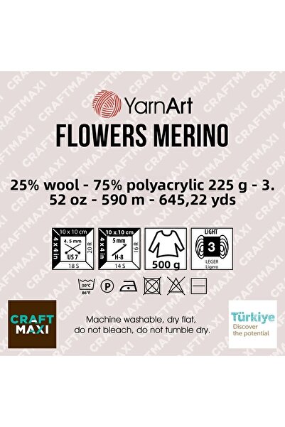 Yarnart زهور ميرينو - خيط محبوك يدوي رخامي رخامي-546