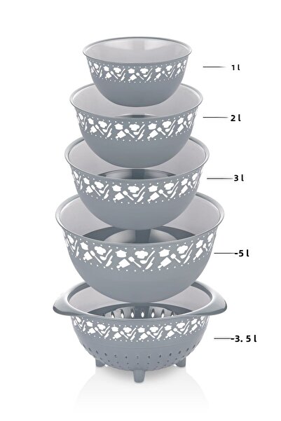 ALP HOME ProfeSSional 5-piece Preparation Set - Mixing, Strainer and Dowry Bowl - Strainer 3500 Ml