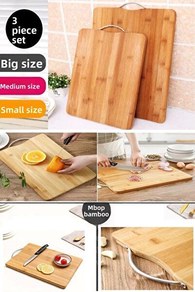 Rosemor لوح تقطيع من الخيزران مكون من 3 قطع، صينية تقديم فاخرة بمقبض فولاذي ث...