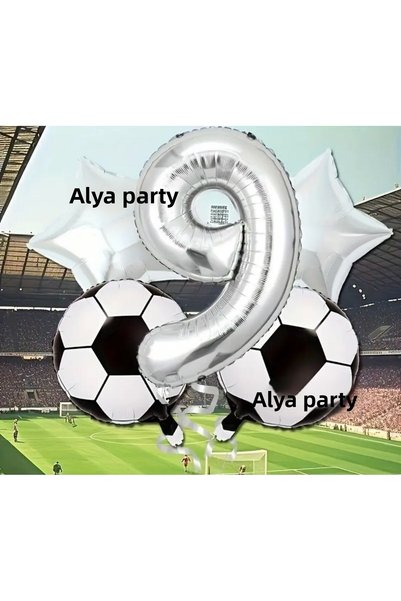 ALYA PARTY Silver Number Foil Balloon Soccer Bulk Birthday Set