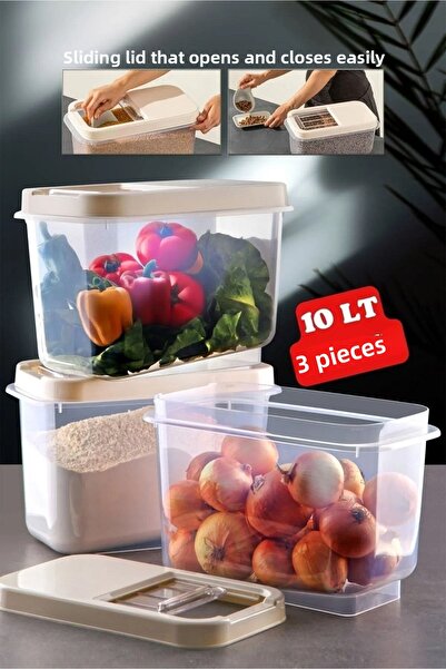 Open Home Concept 3 Pieces Multibox 10 Lt Multi-Purpose Food, Pulses Etc. with Easy Sliding Lid. Storage Container