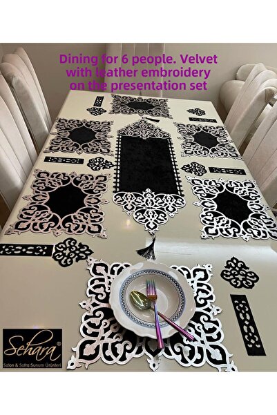 SEHARA Set de tacamuri din catifea 19 piese - 1 Runner, 6 A. Service, 6 B. Co...