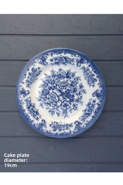 Pinkev 6-Person Porcelain 19cm Cake Dessert Plate Set - Blue Rosabella