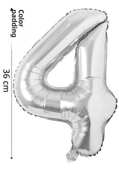 renk party Foil Balloon 4 Number Helium Balloon 36 cm Silver Color - 4 Years ...
