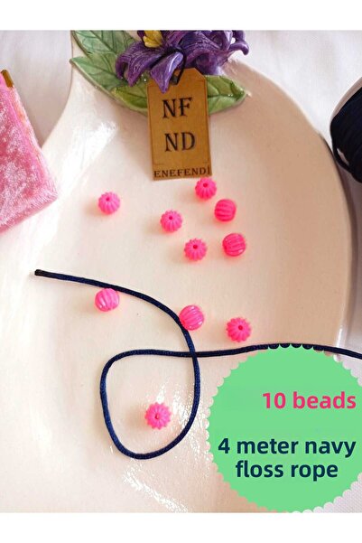 ENEFENDİ 10 bucăți mărgele roz, 4 metri, frânghie albastru închis și accesori...
