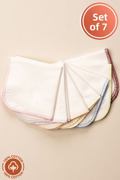 miniel organic Unisex Baby 100% Organic Cotton Double Layer Set of 7 Newborn Baby Single Jersey Mouth Wipes Colorful Set
