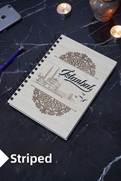 markcat Istanbul Themed Lined Wooden Cover Notebook - Agenda and School Notebook (A5 - 120 Pages)