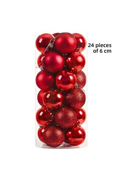 Parti Dükkanım Minge de Anul Nou Roșu Mat Strălucitor de 6 cm - 24 de bucăți ...