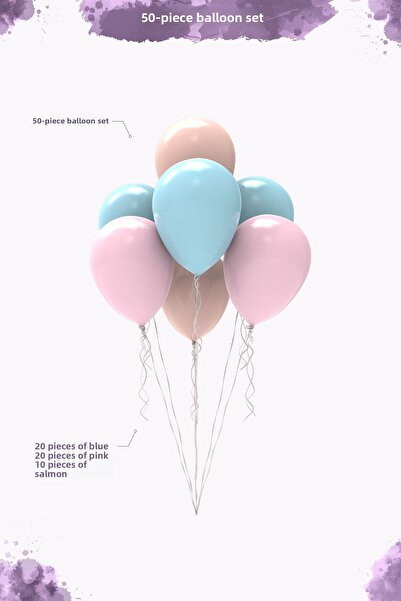 Hey Parti مجموعة بالونات الحفلات للجنسين - مجموعة بالونات مختلطة بألوان الأزرق والوردي والسالمون - 50 قطعة