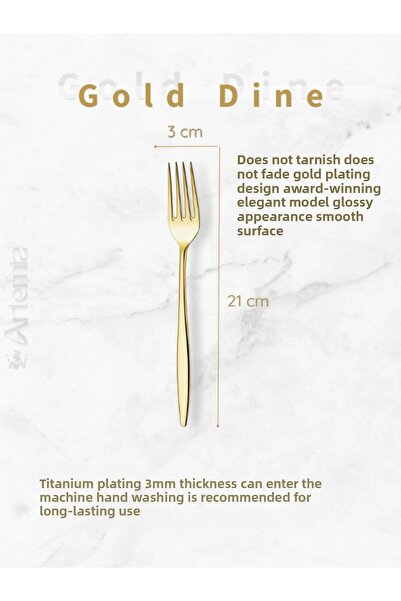 DMR LİFE Gold Dine 12 Piece Fork/Spoon Set for 6 People (Shiny Gold)