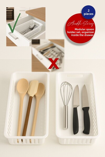 Anadolu Saray Set of 2 Modular Cutlery Holder Drawer Kitchen Organizer Organizer with Knife Scoop Spoon Fork Compartment