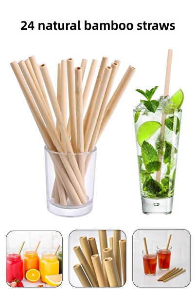 Meturas Eco-Friendly Natural Bamboo Straws Set 24 Pieces Reusable 20 cm