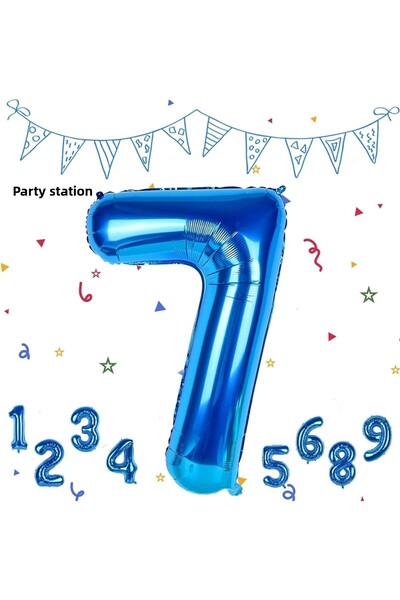 Parti Station بالون رقم فويل أزرق داكن، بالون رقم أزرق، بالون عمر 7 سنوات، با...