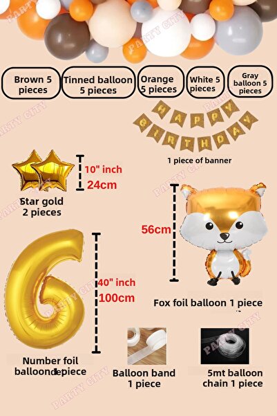 Party City مجموعة بالونات عيد الميلاد ذات تصميم ثعلب بعمر 6 سنوات