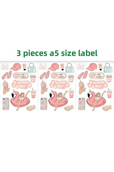 TRENDİN YOLU 3 Pieces Summer Viles Sticker Set Pink Themed Tt A5 Size