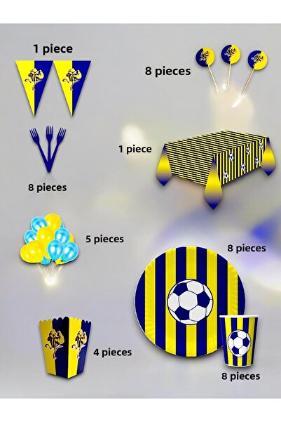 VibeHome Yellow Navy Blue Fan Luxury Set for 8 People - Birthday Party and Fun Events