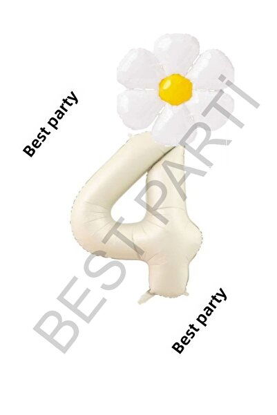 BEST PARTİ DOĞUM GÜNÜ PARTİ SÜSLERİ Beige Number and White Daisy Foil Balloon...