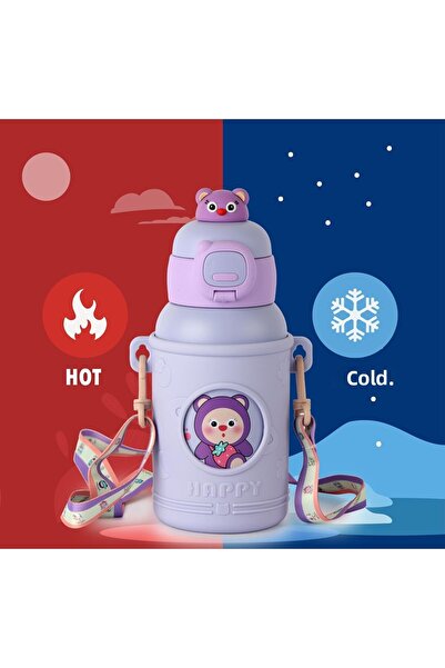 CNSZ ترمس بطبقة مزدوجة مع شفاطات - حاوية ساخنة وباردة، قارورة أرجوانية