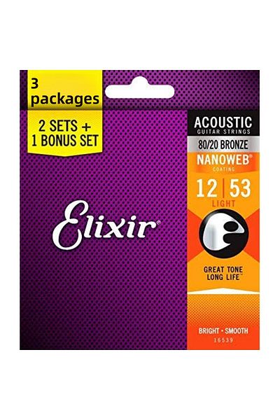 Elixir 16539 Nanoweb Bronze 3-σετ χορδές ακουστικής κιθάρας (12-53)