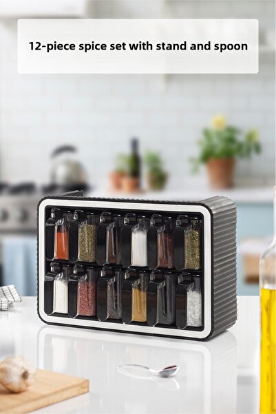 EWs طقم توابل مكون من 12 قطعة بغطاء - ملعقة وحامل