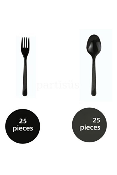 BAKOM AMBALAJ طقم ملاعق شوكة بلاستيكية فاخرة باللون الأسود 25 قطعة |   مجموعة حفلات النزهة المتينة 3.8 جرام