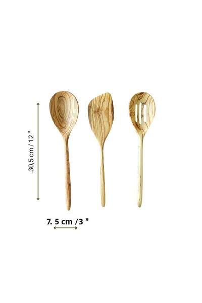 egedeneve Olive Wood Natural Wood - 3-Piece Hera Serving Set, Spoon and Spatula